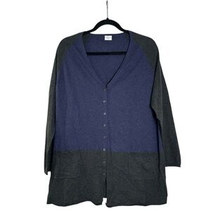 Poetry Women’s 8/10 Gray & Blue Colorblock Cotton Full Button Cardigan
